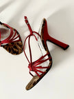 Sandalias vintage Dolce & Gabbana en crepé rojo y terciopelo con estampado de leopardo