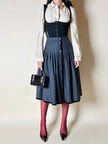 Gonna Fit and Flare Valentino Miss V in lana grigio antracite e velluto nero