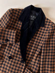 Blazer vintage Laurèl doppiopetto in lana bouclé pied-de-poule con riporti in velluto nero