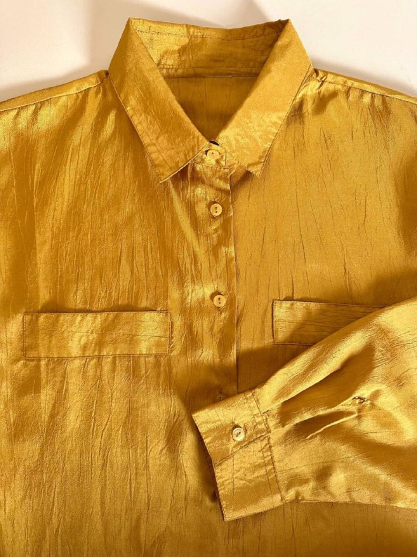 Camicia oversize in raso stropicciato color zafferano