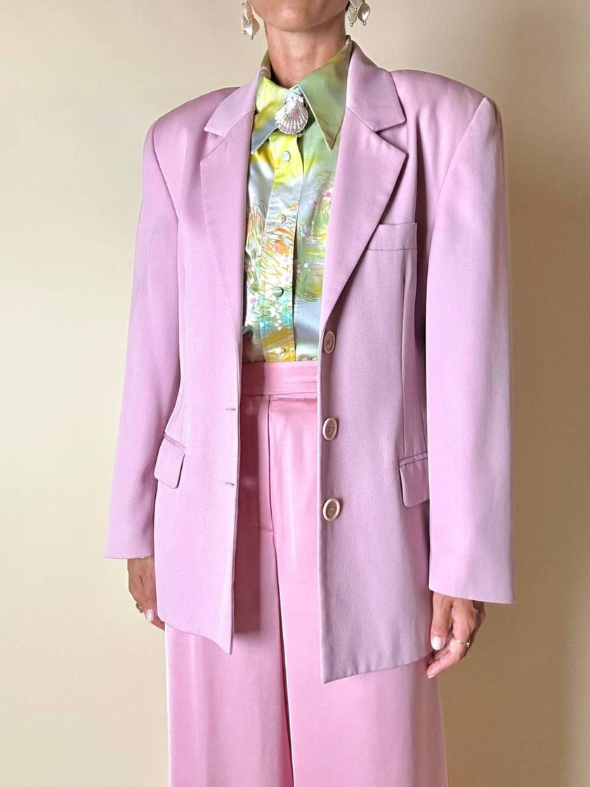 Blazer in rasato di lana merinos super fine rosa “Swish”