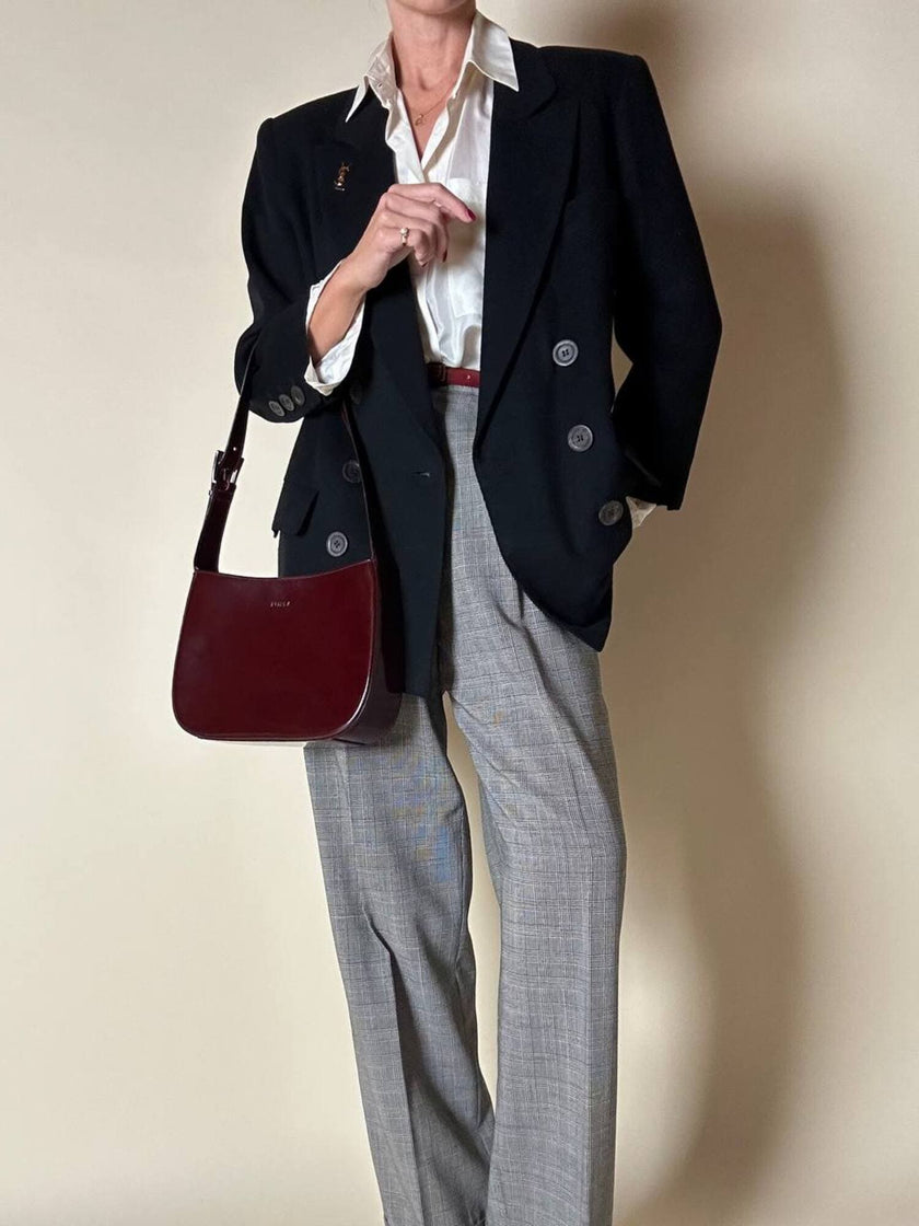Blazer doppiopetto nero in pura lana “Yves Saint Laurent”