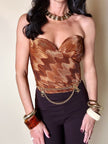 Bustier La Perla con scollo a cuore in tessuto micro plissé color bronzo