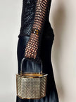 Box Bag vintage in lucite e metallo dorato effetto intrecciato