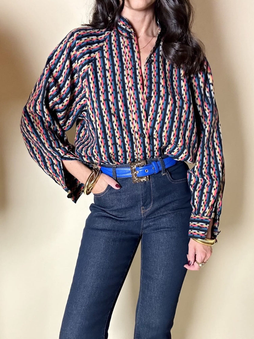 Vintage Yves Saint Laurent Hemd aus Baumwolle mit buntem Mikro-Muster