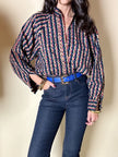 Cintura vintage Yves Saint Laurent in pelle bluette con fibbia gioiello dorata