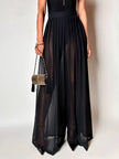 Schwarze Palazzo-Hose mit hoher Taille aus Voile