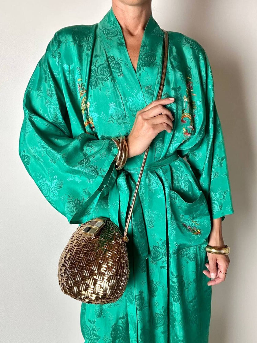 Borsa bandoulière vintage Rodo in midollino bronzo con chiusura gioiello