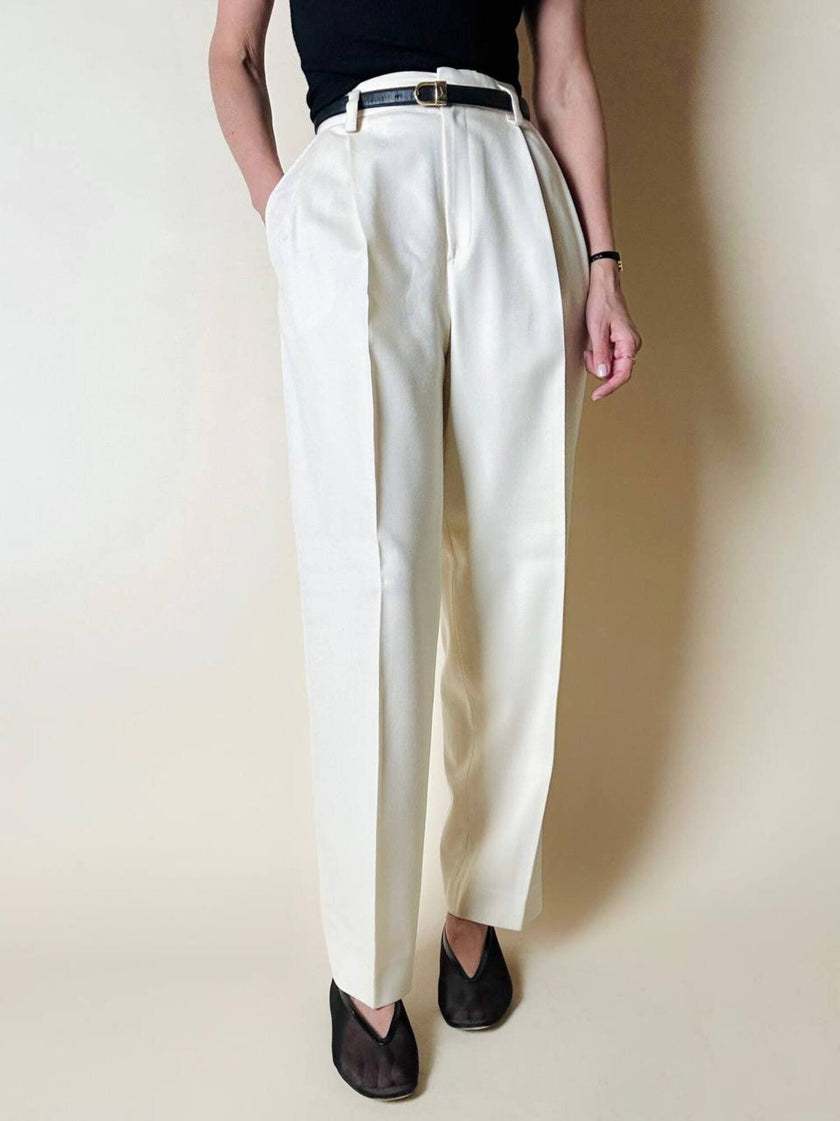 Pantalon vintage en laine et cachemire crème Ellen Tracy