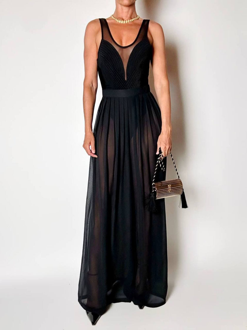 Schwarze Palazzo-Hose mit hoher Taille aus Voile
