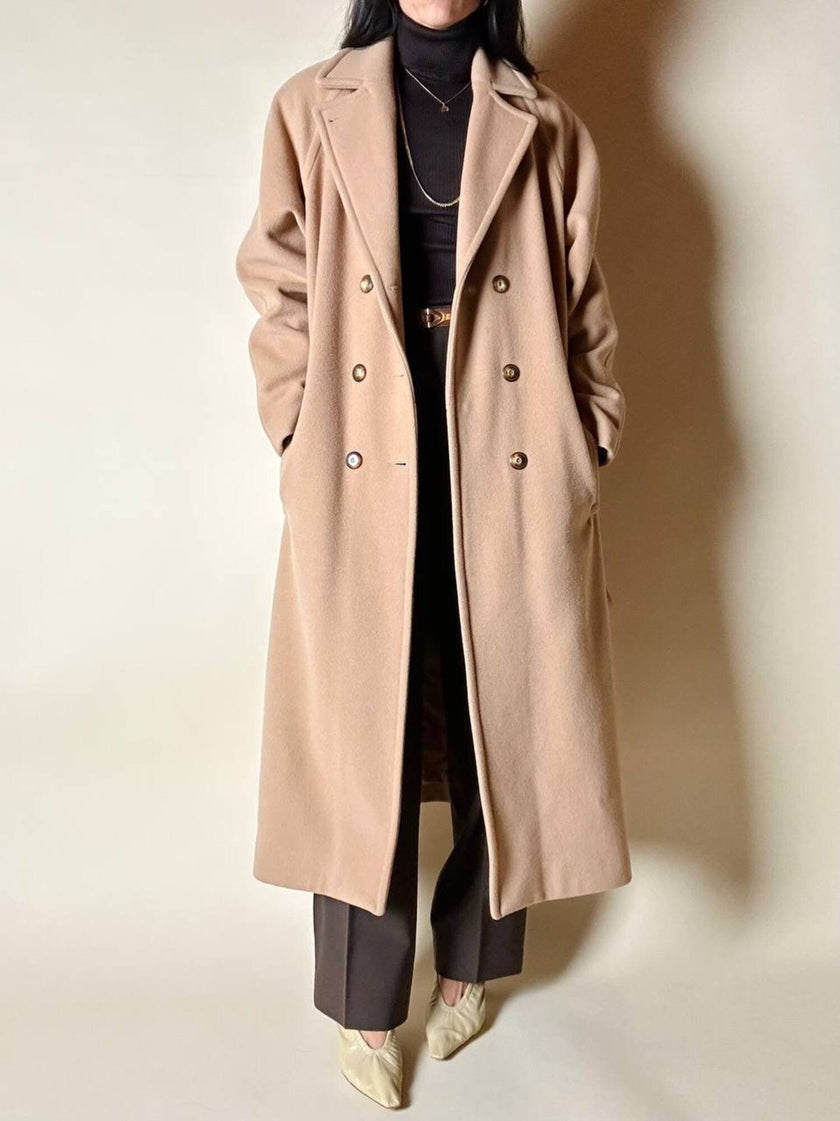 Cappotto vintage Kamaé modello vestaglia in lana e cachemire cammello chiaro