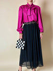 Camicia sartoriale con fiocco al collo in tessuto jacquard ciclamino
