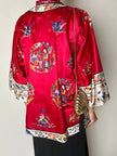 Giacca kimono vintage cinese in raso di seta rossa ricamata a mano