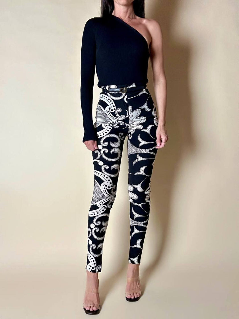 Leggings vintage Gianni Versace fantasia Silver Baroque bianca e nera