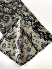 Gonna lunga a tubino in raso jacquard nero e platino fantasia floreale