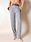 Pantalone Studio 0001 Ferré a vita alta con pince in tessuto operato greige
