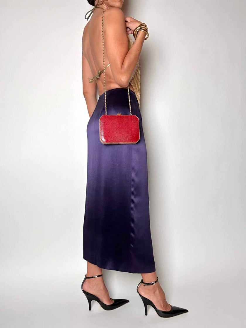 Borsa vintage Sgargi forma ottagonale in lizard rossa con tracolla in catena