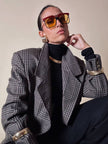Blazer sartoriale in rasato di lana principe di Galles fango e nero