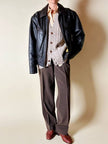 Bomber aviator in pelle testa di moro con fodera gialla matelassé