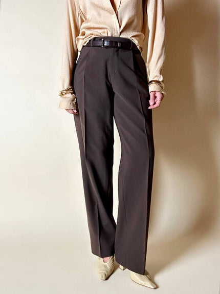 Pantalone classico Pierre Balmain vintage in rasato di lana marrone cioccolato