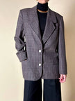 Blazer sartoriale in rasato di lana principe di Galles fango e nero