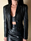 Blazer cropped Gianni Versace vintage in pelle nera con bottoni medusa