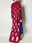 Maxi abito vintage Gottex in cpêpe amarena con maxi pois irregolari rosa