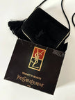 Pochette Beauté vintage Yves Saint Laurent in camoscio nero con nappine e specchio