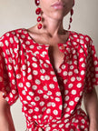 Mini abito rosso in seta jacquard a pois con fusciacca in coordinato “Fendi”