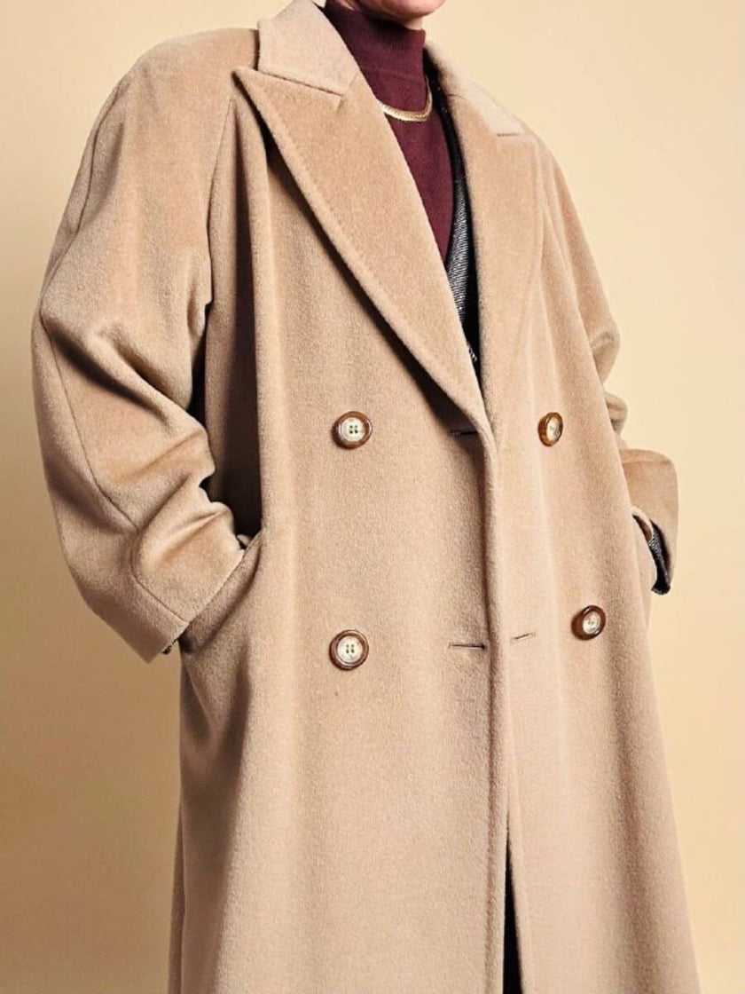 Cappotto doppiopetto in drap di lana cammello 