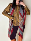Scialle Yves Saint Laurent fantasia Paisley bordeaux e grigio con bordo sfrangiato