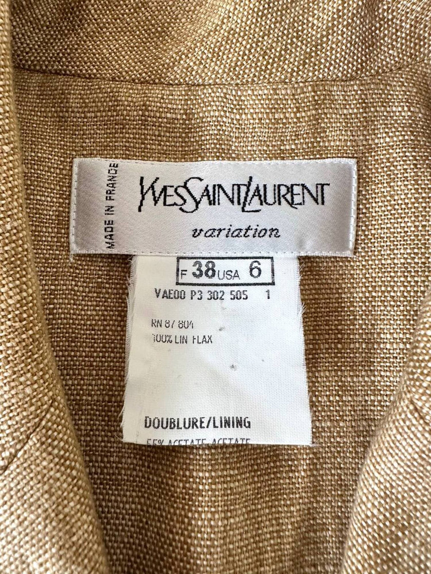 Giacca sahariana Yves Saint Laurent in lino mélange honey beige