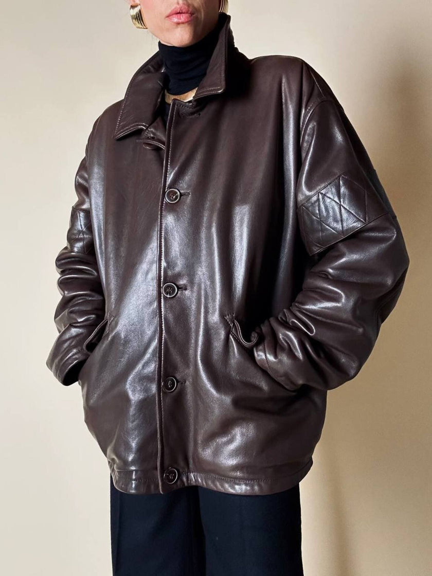 Giacca/bomber aviator in pelle testa di moro “Belfe & Belfe”