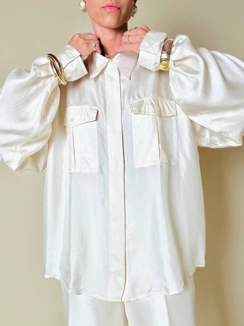 Camicia oversize in seta avorio “È Seta”