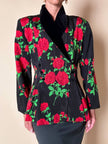 Blazer doppiopetto in tessuto moiré fantasia rose rosse