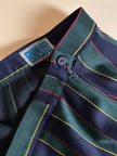 Witty Girl ensemble in bottle green and midnight blue vertical-striped wool jersey