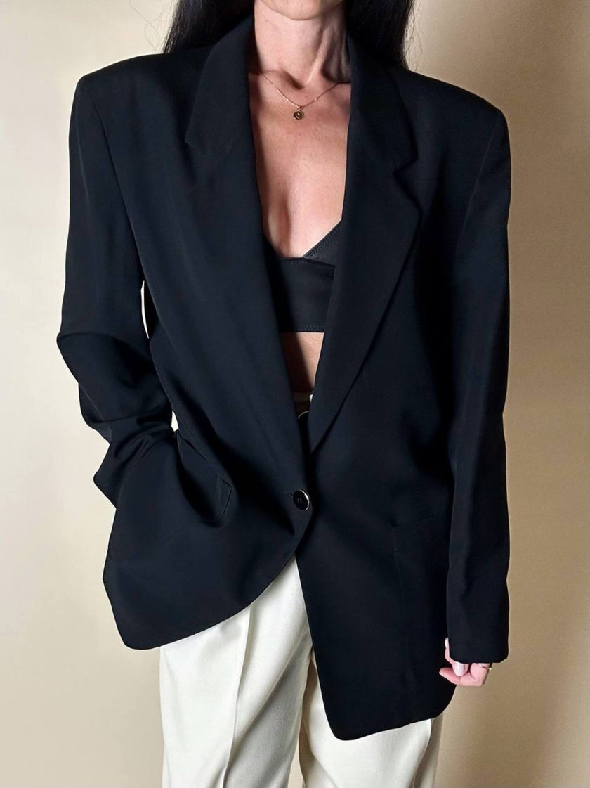 Blazer vintage oversize in rasato di lana nero Dani-Clear