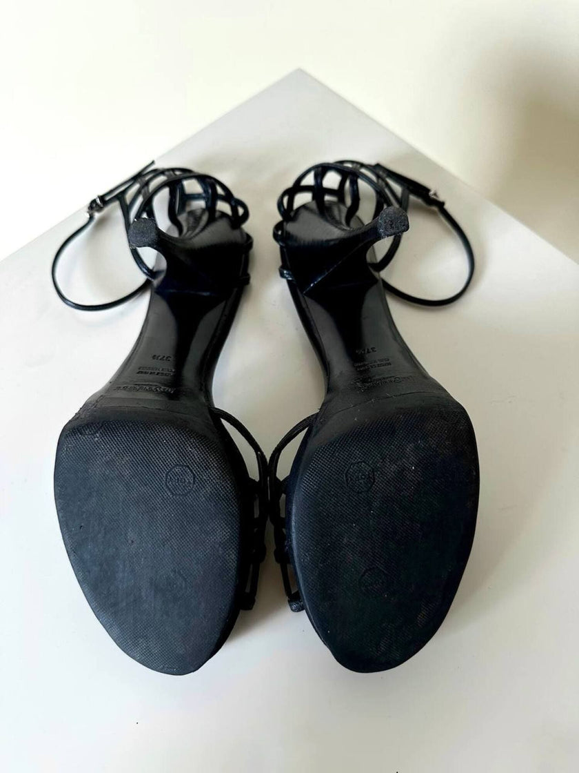 Sandali Yves Saint Laurent in pelle nera con tomaia a gabbia tacco a spillo e plateau – SS 2009