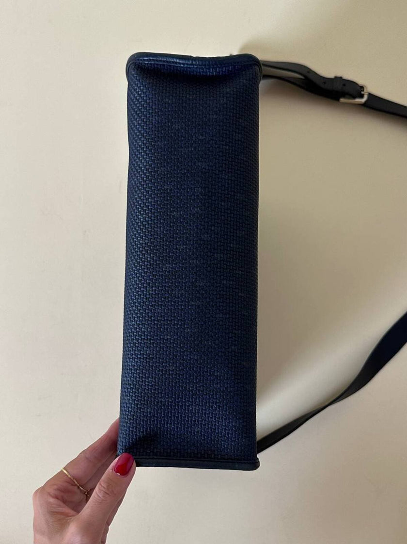 Borsa messenger in tessuto plastificato e pelle blu “Yves Saint Laurent”