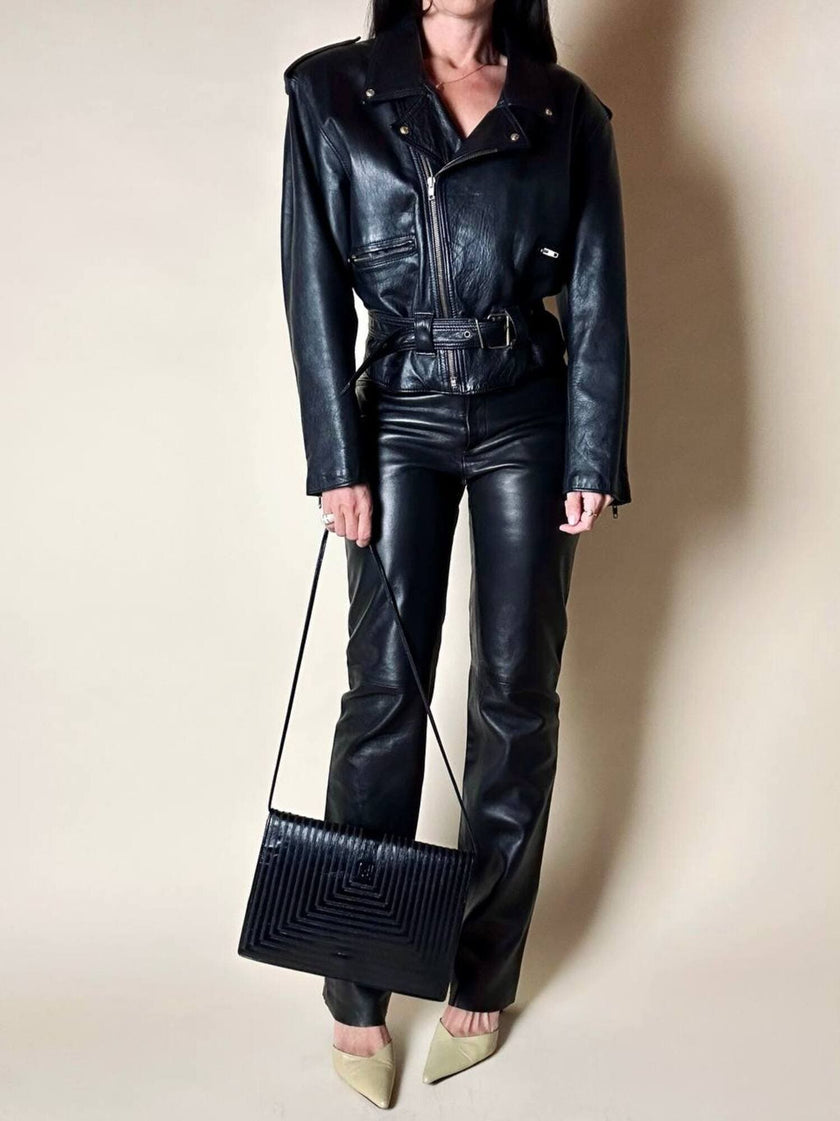 Pantalone vintage Gucci modello a sigaretta in pelle nera