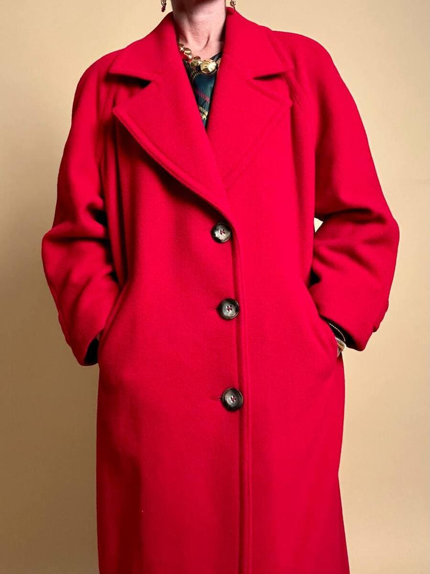 Cappotto in drap di lana rosso vivo