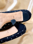 Décolleté in tessuto nero a pois bianchi “Escada”