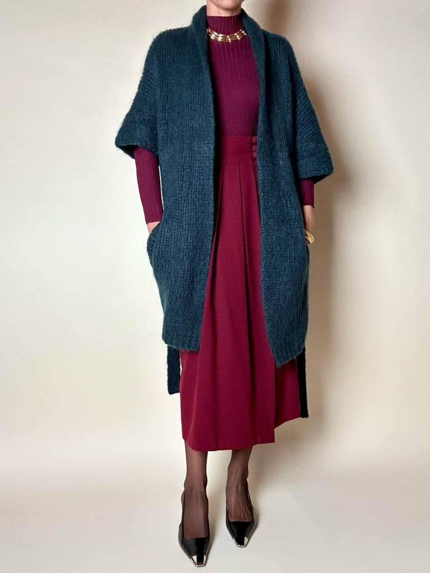 Cardigan Carven in lana verde con manica a tre quarti e cintura in vita