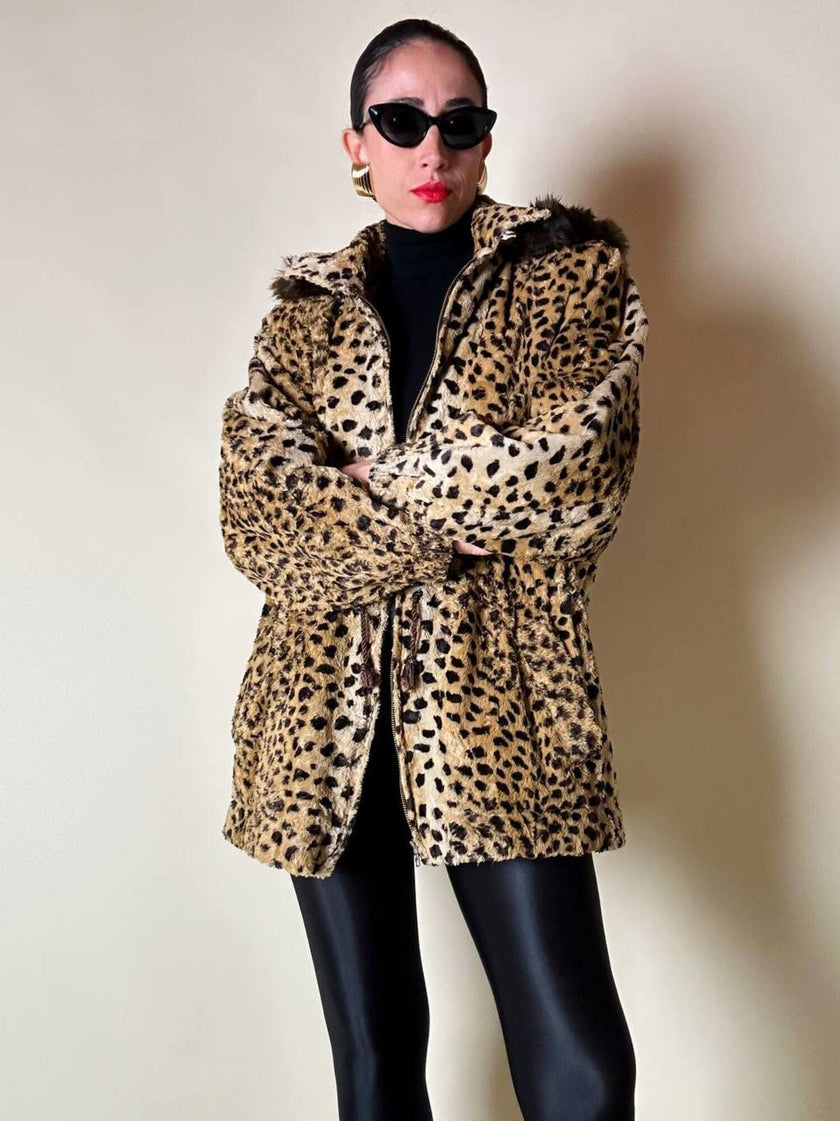“Yves Saint Laurent” faux fur leopard print parka
