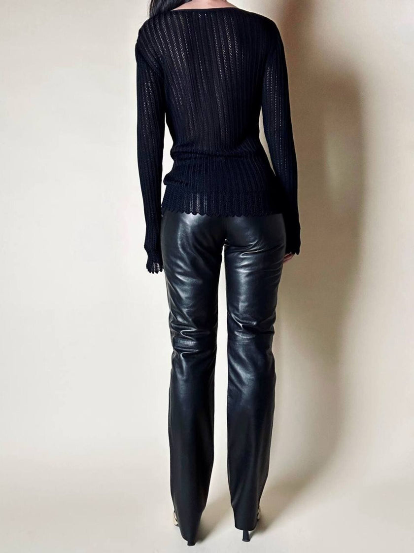 Pantalone vintage Gucci modello a sigaretta in pelle nera