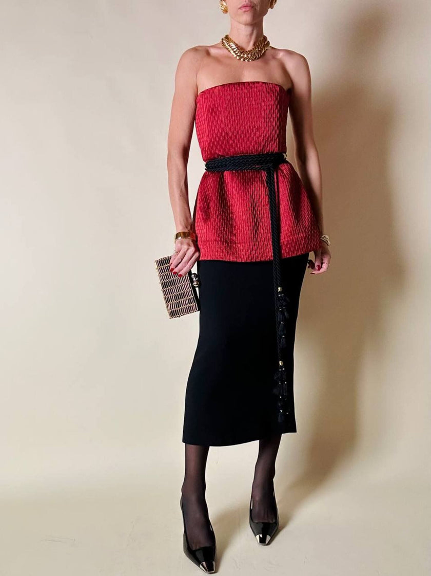 Bustier couture in seta operata rosso sangria