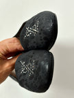 Ballerine slipper Yves Saint Laurent jacquard in tela nera animalier con monogramma YSL in strass
