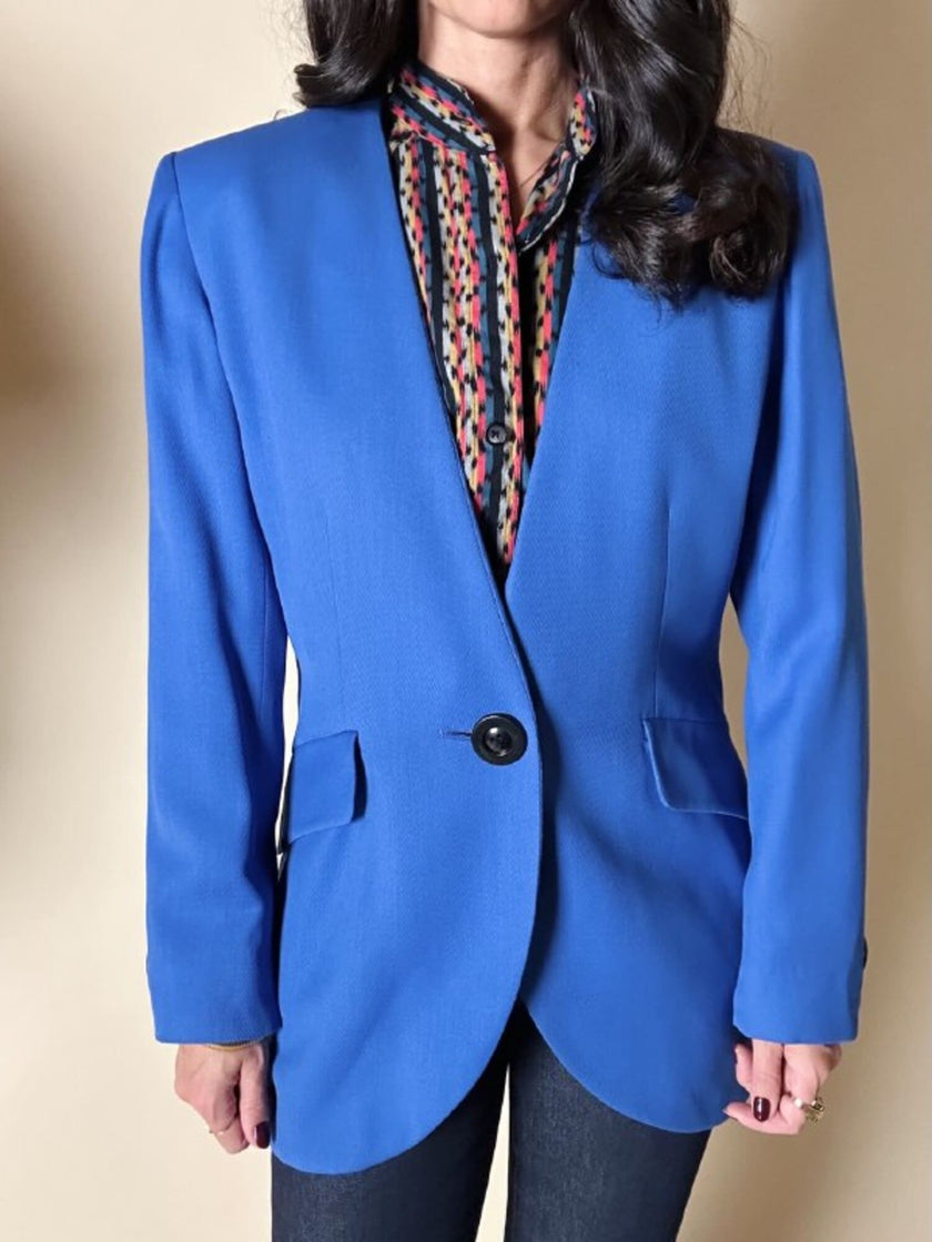 Blazer vintage Yves Saint Laurent in lana blu cobalto
