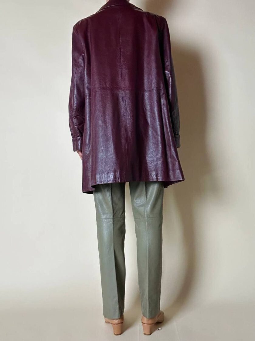 Giaccone svasato in pelle bordeaux “Allegra”