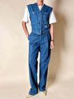 Gilet Valentino Jeans in denim blu slavato con bottoni a chiodo